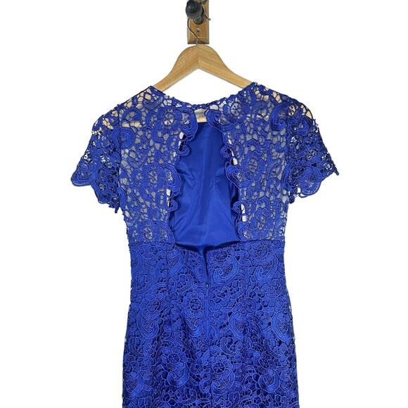 Aidan By Aidan Mattox Cobalt Blue Lace Overlay Open Back Cocktail Dress 0 XS GUC - Picture 2 of 12